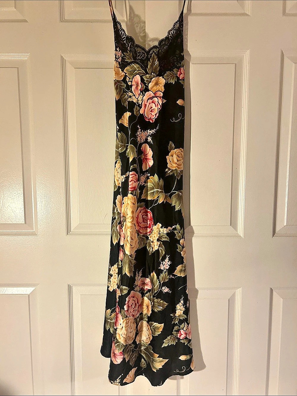 Vintage Natori Floral Lace Full length Slip and Robe in Black Size Large L